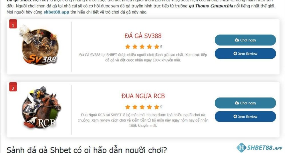 Tham gia cá cược cựa sắt trực tiếp tại Shbet đảm bảo an toàn 100%